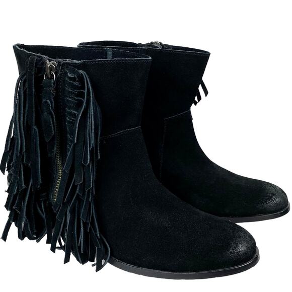 Cynthia Vincent Nibble Fringe Suede Ankle Heeled Bootie in Black, Size 8.5 - Picture 7 of 16